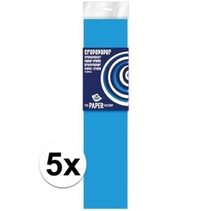 Crepe papier platte vellen - 5x - turquoise - 250 x 50 cm - Knutselen met papier - Knutselspullen