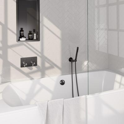 BRAUER Stripe Thermostatische Badkraan - drukknoppen - SET 03 - inbouw - badvulcombinatie - staaf handdouche - doucheslang - wandaansluitbocht - gunmetal geborsteld PVD 5-GM-361
