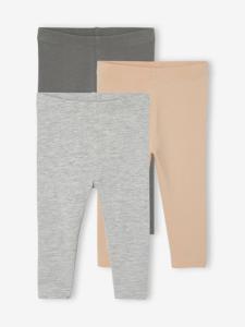 Set van 3 effen leggings Basics baby gemêleerd grijs