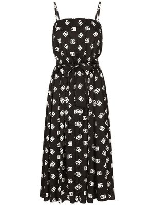 Dolce & Gabbana robe plissée à logo imprimé - Noir