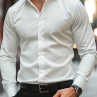 Bon&Bon Men's Casual Long Sleeve Shirt | Black Regular Fit Button Up White / S