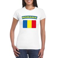 T-shirt met Roemeense vlag wit dames - thumbnail