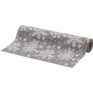 Kerst decoratie zilveren tafelloper met sneeuwvlokken 250 x 21 cm