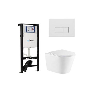 QeramiQ Dely Toiletset - 36.3x51.7cm - diepspoel - rimless - Geberit UP320 plieger inbouwreservoir - softclose toiletzitting - mat witte bedieningsplaat - rechtehoekige knoppen - wit glans SW1026255/SW1381697/SW706191/SW1159504