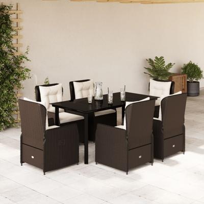 7-delige Tuinset met kussens poly rattan bruin