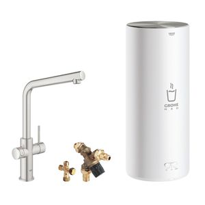 Grohe Red 3-in-1 kokend water kraan met L-uitloop en combi boiler supersteel