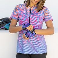 Dames Wielrenshirt Korte mouw Fietsen Shirt Kleding Bovenlichaam met 3 achterzakken Bergracen Wegwielrennen Ademend Sneldrogend Vochtregelerend Reflecterende strips Geel Roze Blauw Gestreept Sport Lightinthebox