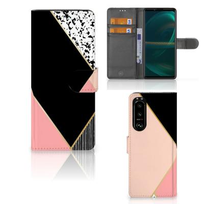 Sony Xperia 5III | Book Case | Zwart Roze Vormen