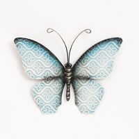Wanddecoratie vlinder - blauw - 20 x 14 cm - metaal - muurdecoratie - thumbnail