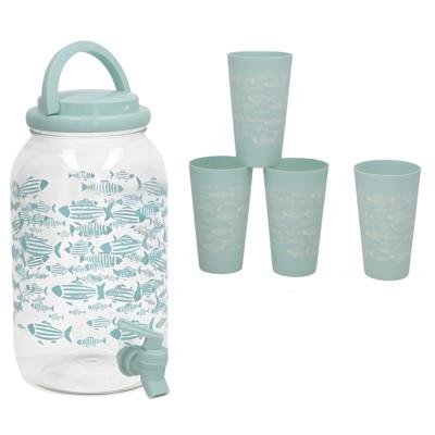 Gerimport Drank / Water dispenser tap - blauw - 3,8 Liter - kunststof - 15 x 18 x 26 cm - incl. 4 be