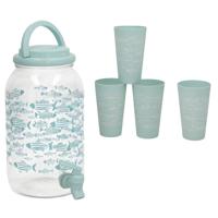 Gerimport Drank / Water dispenser tap - blauw - 3,8 Liter - kunststof - 15 x 18 x 26 cm - incl. 4 be