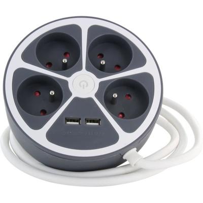 Chacon Multiprise Bureau 16a.250V-Max 3680W 4x16a+2USBA-kabel 1,5 m-grijze kleur-likerrupter