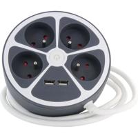 Chacon Multiprise Bureau 16a.250V-Max 3680W 4x16a+2USBA-kabel 1,5 m-grijze kleur-likerrupter