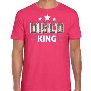 Disco verkleed t-shirt heren - jaren 80 feest outfit - disco king - roze