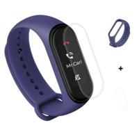 2 in 1 Silicone rubber armband polsband riem vervanging met TPU volledige dekking scherm film voor Xiaomi mi band 4 (donkerblauw)