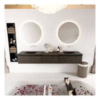 Mondiaz Bukla 220cm badmeubel met module 60 kleur dark brown met 3 lades en wastafel dubbel zonder kraangat kleur urban