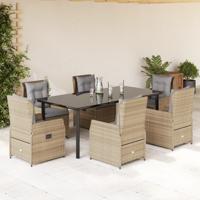 7-delige Tuinset met kussens poly rattan beige