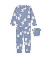 HEMA Kinderpyjama Met Poppenpyjama Honden Blauw (blauw)