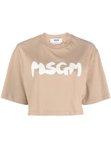 MSGM t-shirt crop à logo imprimé - Marron