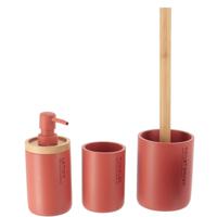 Tendance Badkamer accessoires set 3-delig - Polyresin/bamboe - terracotta - robuust - matte coating