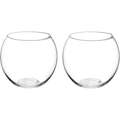 Bloemenvaas - 2x - Ronde Bol model - transparant - glas - H18 x D19 cm