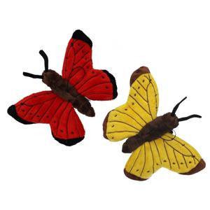 Pluche knuffeldier Vlinders - 2x stuks - 21 cm - insecten knuffels - op te hangen aan lus