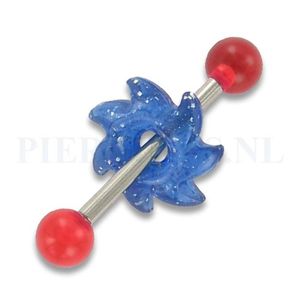 Tongpiercing acryl zaag rood blauw glitter