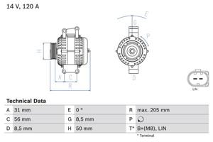 Dynamo / Alternator BOSCH, Spanning (Volt)14V, u.a. für Mercedes-Benz