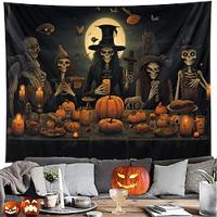 halloween decoraties skeletten diner hangend tapijt kunst aan de muur groot tapijt muurschildering decor foto achtergrond deken gordijn thuis slaapkamer woonkamer decoratie pompoenen vleermuizen Lightinthebox - thumbnail