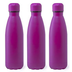 3x Stuks Rvs waterfles/drinkfles fuchsia roze met schroefdop 790 ml