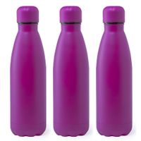 3x Stuks Rvs waterfles/drinkfles fuchsia roze met schroefdop 790 ml