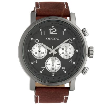 OOZOO C10061 Horloge Timepieces staal/leder staal bruin-grijs 48 mm OOZOO C10061 Horloge Timepieces staal/leder staal bruin-grijs 48 mm
