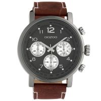 OOZOO C10061 Horloge Timepieces staal/leder staal bruin-grijs 48 mm - thumbnail