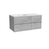 Storke Edge zwevend badmeubel 110 x 52 cm beton donkergrijs met Mata asymmetrisch linkse wastafel in solid surface mat wit