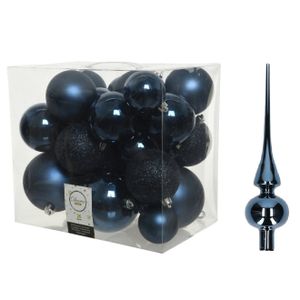 Kerstversiering kunststof kerstballen met piek donkerblauw 6-8-10 cm pakket van 27x stuks