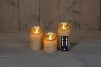 Anna's Collection LED kaars flame effect rustiek set 7.5 cm goud 3 stuks