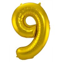 Folie ballon van cijfer 9 in het goud 86 cm   - - thumbnail