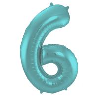 Folieballon Pastel Aqua Metallic Mat Cijfer 6 - 86cm