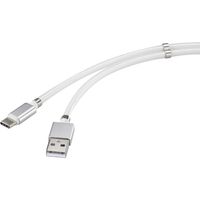 Renkforce USB-kabel USB 2.0 USB-A stekker, USB-C stekker 1.00 m Wit Vergulde steekcontacten TO-6899484 - thumbnail