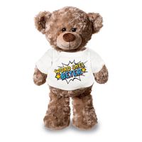 Word snel beter pluche teddybeer knuffel 24 cm met wit t-shirt