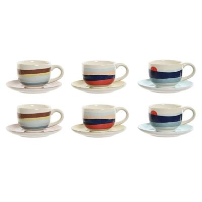 Set van koffiekopjes Home ESPRIT Geel Blauw Groen Lila Metaal Dolomite 180 ml
