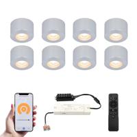 Set van 8 Navarra Smart LED Mini opbouwspots - Veranda spots - 12V 3W 200lm - Dimbaar - Wifi & Bluetooth - 2700K - IP44 waterdicht - RVS