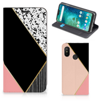 Xiaomi Mi A2 Lite Stand Case Zwart Roze Vormen - thumbnail