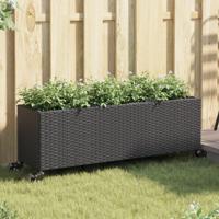 Plantenbakken met wielen 2 st 107x32x38 cm poly rattan zwart