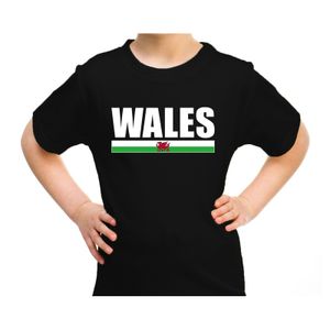 Wales / UK supporter t-shirt zwart voor kids