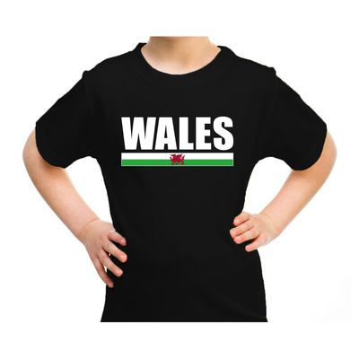 Wales / UK supporter t-shirt zwart voor kids Wales / UK supporter t-shirt zwart voor kids