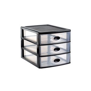 Ladeblok/bureau organizer met 3x lades zwart/transparant L35,5 x B27 x H27 cm