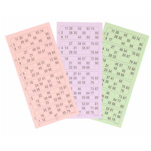 Bingokaarten - 100 velletjes - nummers 1-90   -