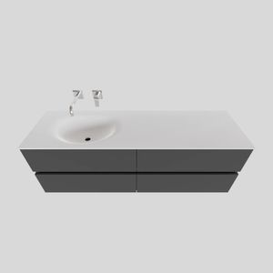 Badkamermeubel Solid Surface BWS Stockholm 200x46 cm Mat Antraciet Wasbak Links (0 kraangaten, 4 lades)