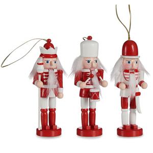 Krist+ Kerstboom notenkrakers - 3x - rood/wit - 12,5 cm - hout